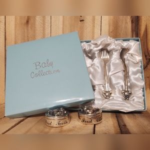 Vintage Baby Silverplate Spoon Fork First Tooth First Curl Keepsake Set